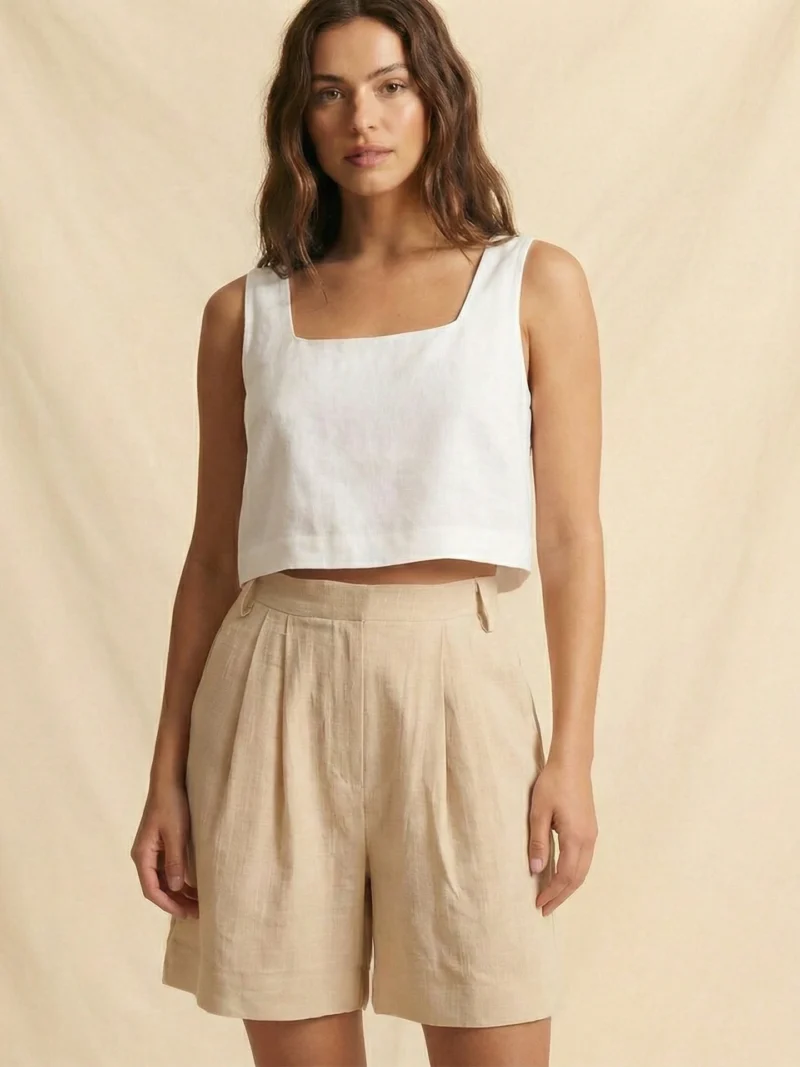 Beige shorts with minimal design.