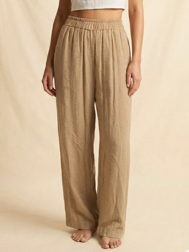 Dark beige pants with clean lines.